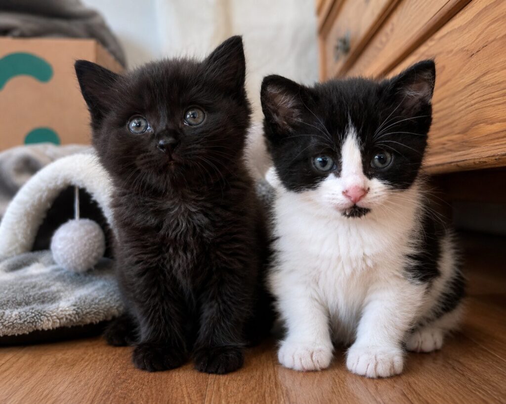 zwei kitten sitzen nebeneinander